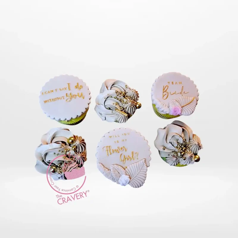Cupcakes Bridesmaid, The Cravery Solihull Cupcakes Bridesmaid by The Cravery, elegant, handcrafted cupcakes with floral and metallic decorations, baked fresh in Solihull.