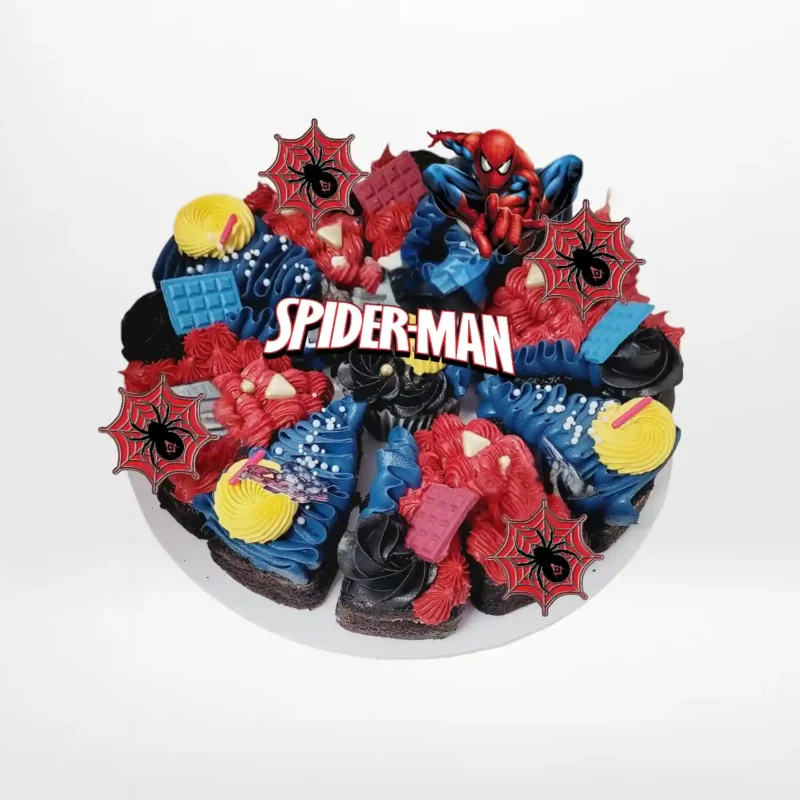 Cake Pizzas with Spiderman, The Cravery Birmingham Cake Pizzas with Spiderman by The Cravery, creative pizza cakes from cake shop Birmingham.