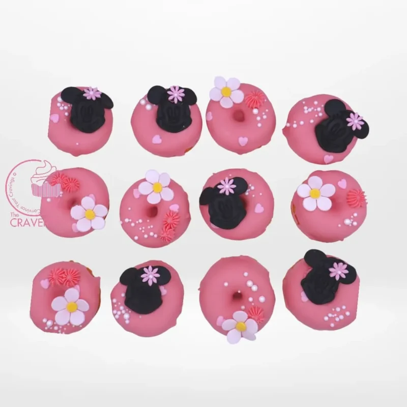 Mini Doughnuts, Minnie Mouse Theme Birmingham Minnie Mouse themed mini doughnuts from a cake shop in Birmingham.