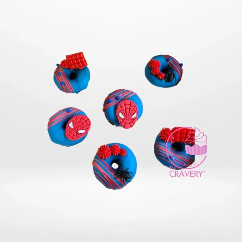 Spiderman Doughnut, Cake Doughnut Birmingham Spiderman themed cake doughnut from a cake shop in Birmingham.