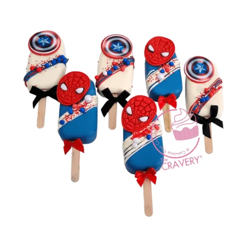 Avengers Mini Cakesicles handcrafted by cake makers in Birmingham.