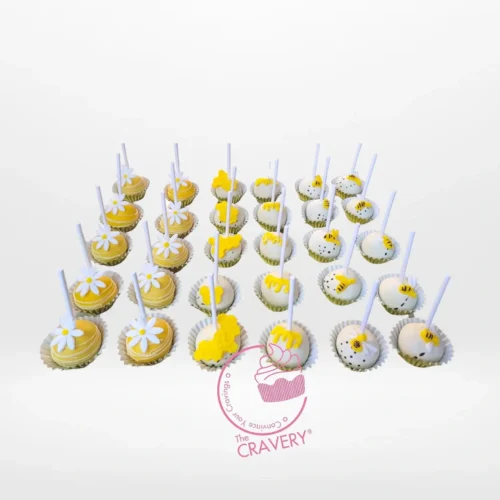 Handcrafted bee themed cake pops made by expert cake makers in Birmingham.