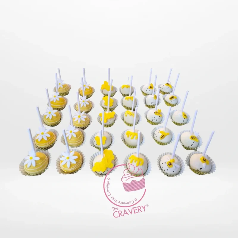 Bee Cake pops, Handmade by Cake Makers Birmingham Handcrafted bee themed cake pops made by expert cake makers in Birmingham.