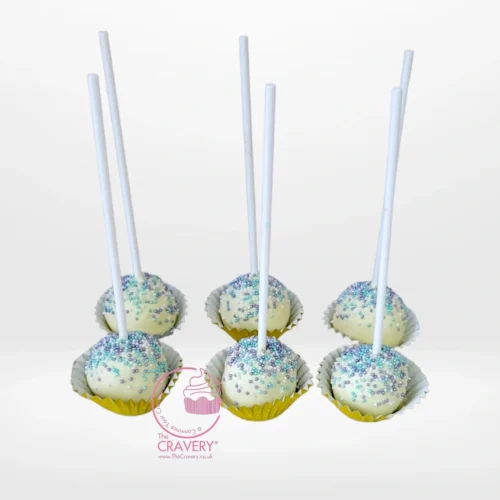 Mermaid themed cake pop with shimmering pastel colours and decorative mermaid tail for cakes delivered in Birmingham.