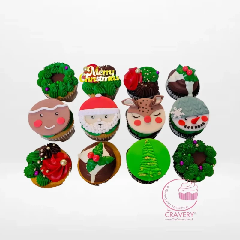 Christmas Holiday Cupcakes, Best Bakery Birmingham Christmas holiday cupcakes with festive buttercream and seasonal edible decorations, handcrafted by the best bakery in Birmingham.