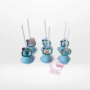 Cocomelon themed cakepops with colourful character decorations, freshly handcrafted for cake Birmingham customers.