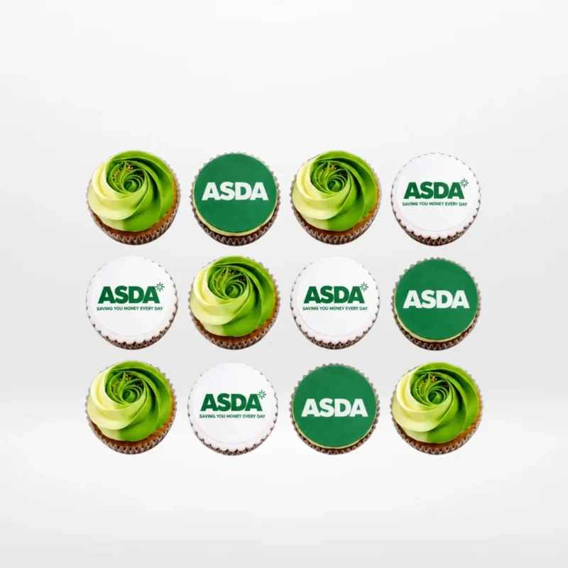 Corporate Cupcakes Birmingham, Cupcake Delivery Birmingham Corporate cupcakes with edible logo toppers, freshly prepared for cupcake delivery in Birmingham.
