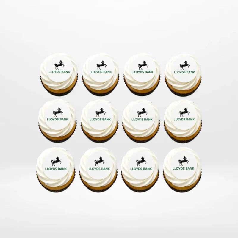 Branded logo cupcakes with edible printed toppers, freshly crafted for Birmingham cupcakes customers. Branded logo cupcakes with edible printed toppers, freshly crafted for Birmingham cupcakes customers.