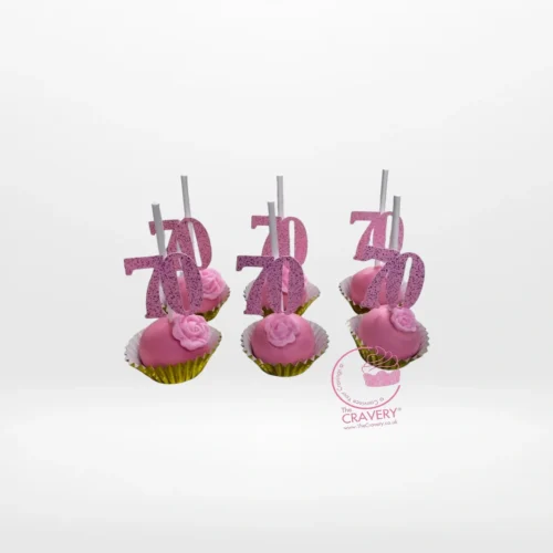 Number themed cake pops decorated with colourful cartoon details from a cake shop in Birmingham.