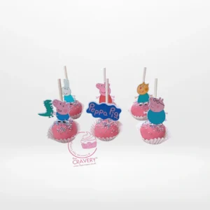 PeppaPig cake pops decorated with vibrant colours from cake Birmingham.