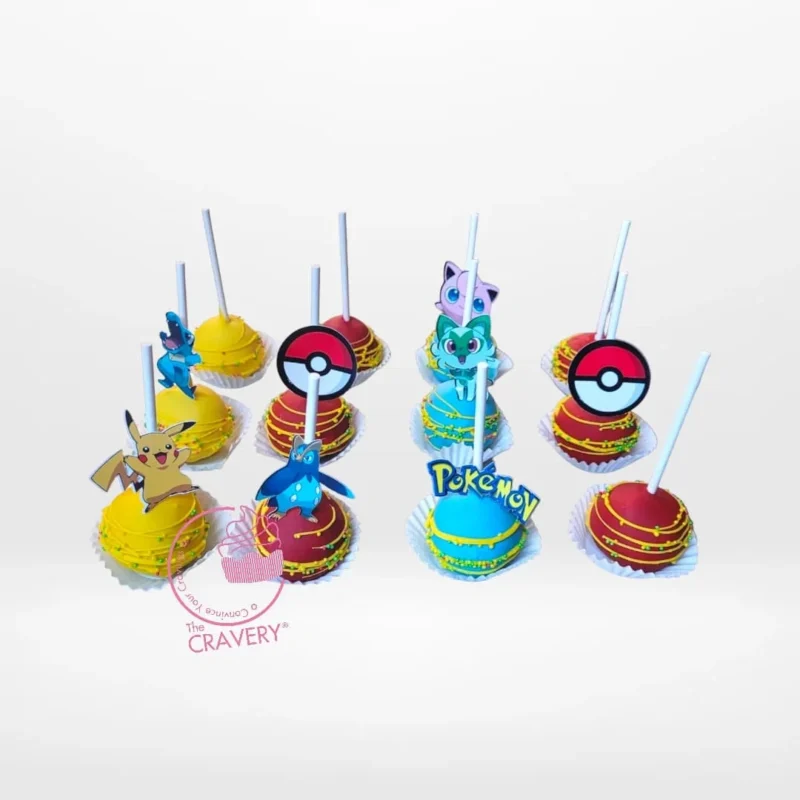 Pokemon Cakepops, Cake Shop Shirley Pokemon themed cakepops featuring Pikachu, Poké Balls, and colourful character designs from a cake shop in Shirley.
