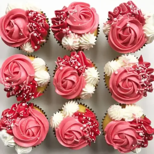 Rose cupcake with delicately piped buttercream petals, handcrafted for Birmingham cupcakes customers.