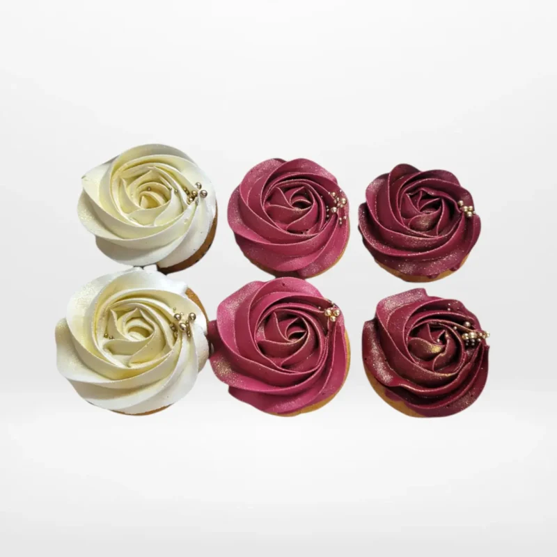 Rose Cupcakes, Cupcake Delivery Birmingham Rose cupcakes with beautifully piped buttercream flowers, available for cupcake delivery in Birmingham.