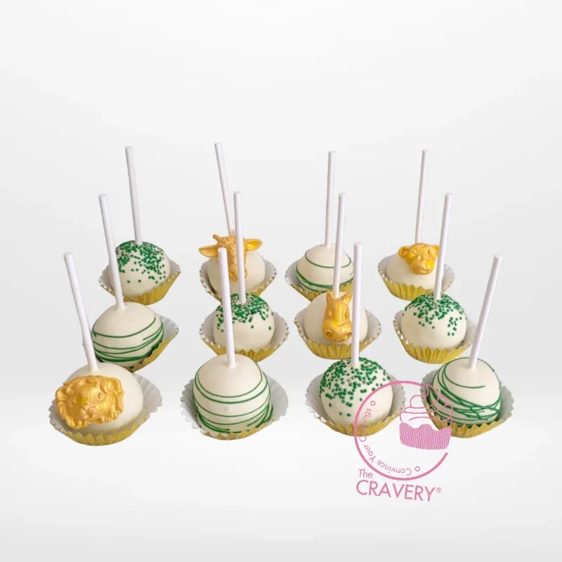 Safari Jungle Cakepops, Cake Shop Maypole Safari jungle themed cakepops featuring handcrafted animal designs from a cake shop in Maypole.