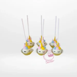 Unicorn Cake Pop, Best Cake Shop Birmingham Unicorn themed cake pop with pastel colours and gold horn from the best cake shop in Birmingham.