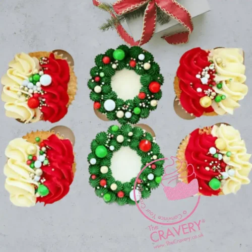 Festive XMAS cupcakes with seasonal buttercream and edible decorations crafted by cake makers in Birmingham.