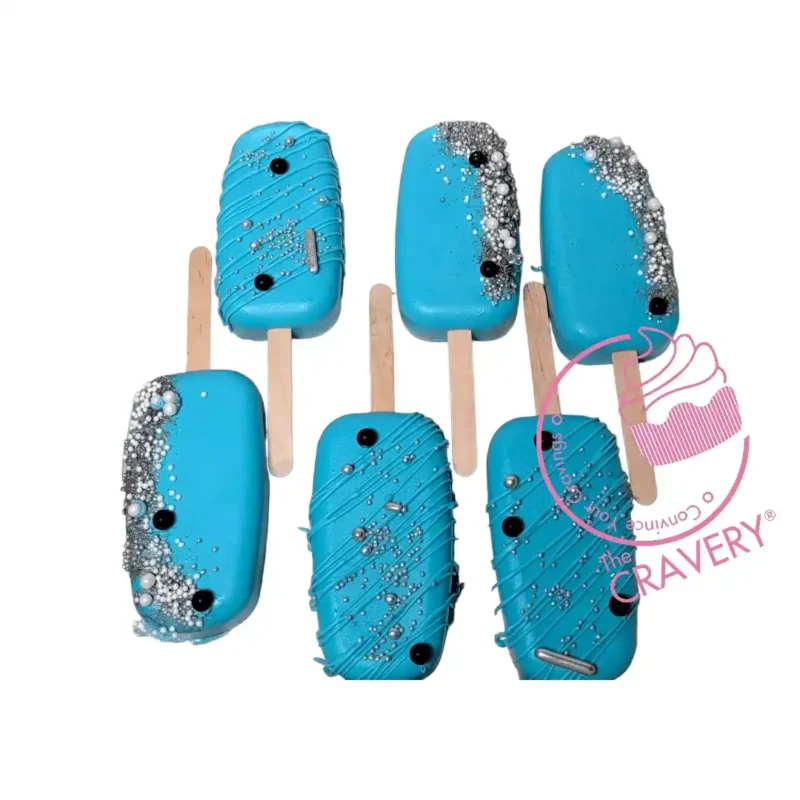 Blue and White Mini Cakesicles by The Cravery Blue and White Mini Cakesicles handcrafted by cake makers in Solihull