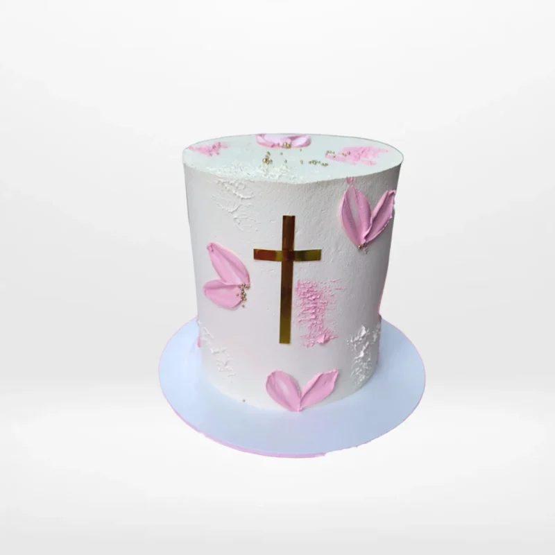 1st communion cake with elegant design and smooth buttercream finish handcrafted in Birmingham.