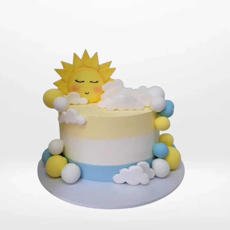 Sunshine Birthday Cake Birmingham Sunshine birthday cake with bright yellow design and smooth buttercream finish handcrafted in Birmingham.