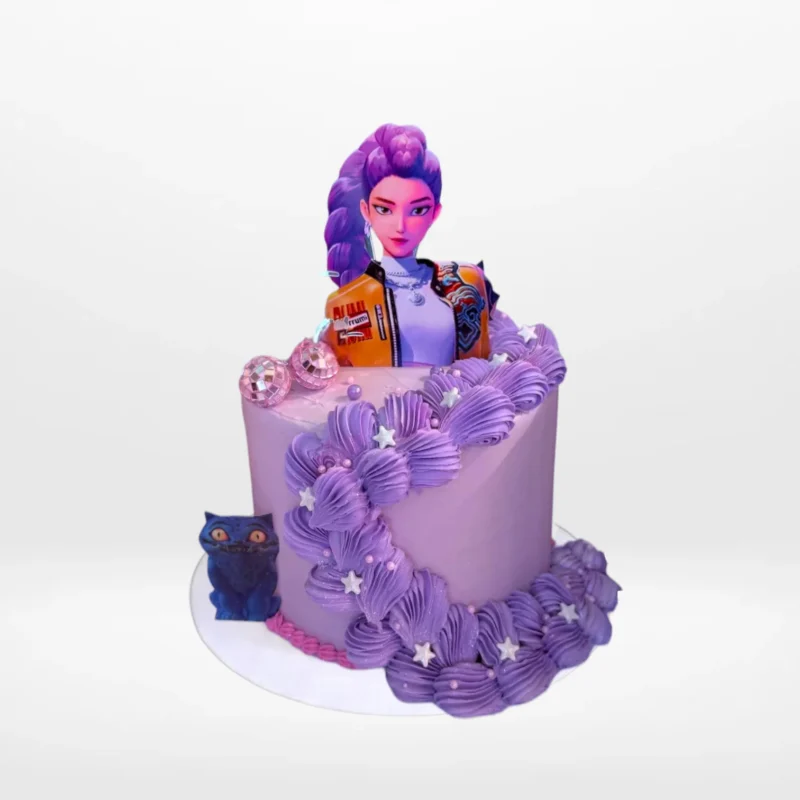 K pop themed cake design with bold styling and personalised decoration made in Birmingham.