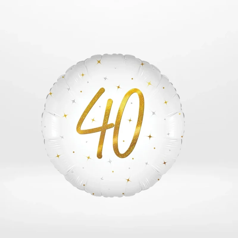 Gold and white 40th birthday balloon from Cake Shop Dudley.