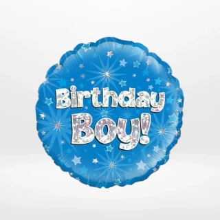 Birthday Boy balloon with colourful celebratory design from Cake Shop Birmingham.