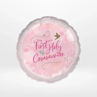 Communion pink balloon with elegant religious styling prepared in Birmingham.