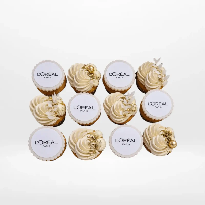 Cupcakes Corporate Birmingham Cupcakes Corporate with branded toppers and smooth buttercream finish handcrafted in Birmingham.