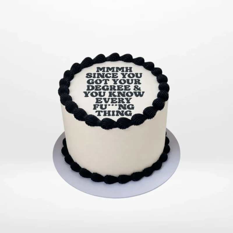 Funny graduation cake with humorous message, graduation cap, and diploma from Cake Shop Birmingham.