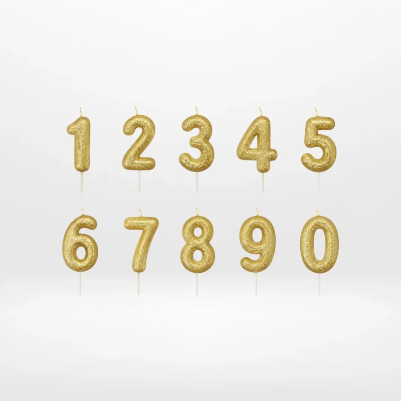 Gold cake candles for elegant celebration cakes.