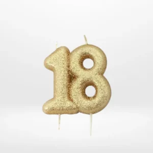 7 cm gold glitter 18th birthday candle from Cake Shop Walsall.