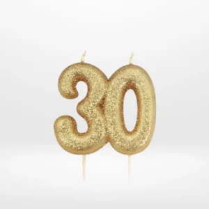 7 cm gold glitter 30th birthday candle from Cake Shop Solihull.