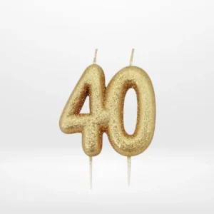 7 cm gold glitter 40th birthday candle from Cake Shop Birmingham.