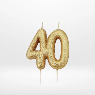 7 cm gold glitter 40th birthday candle from Cake Shop Birmingham.