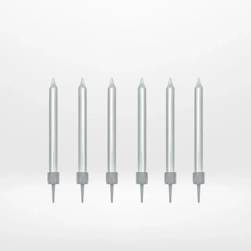 Short silver candles for celebration cakes from Cake Shop Walsall.