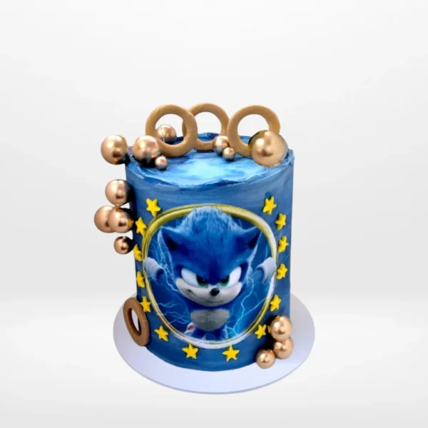 Sonic cake ideas with bold blue design and gaming-inspired decoration handcrafted in Birmingham.