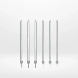 Long silver candles for celebration cakes from Cake Shop Dudley.