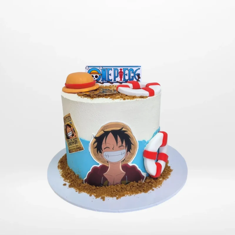 One Piece Cake Design with Luffy edible print and fondant decorations from Cake Shop Birmingham